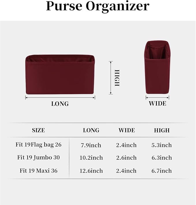 19 Flap26 Bag Organizer, Silky Organizer Insert Compatible with Chanel 19 Bag, Lightweight Inner Bag for Women Luxury Bags (Rouge Grenat, Flap26) - Image 6