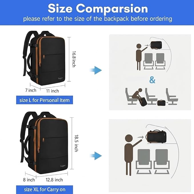 Taygeer Backpack for Women, Carry on Backpack with Laptop Compartment | Travel Laptop Mochila Carry On Luggage with Shoe Pouch, Airline Approved Personal Item Bag For Weekender Hiking, Black Khaki - Image 5