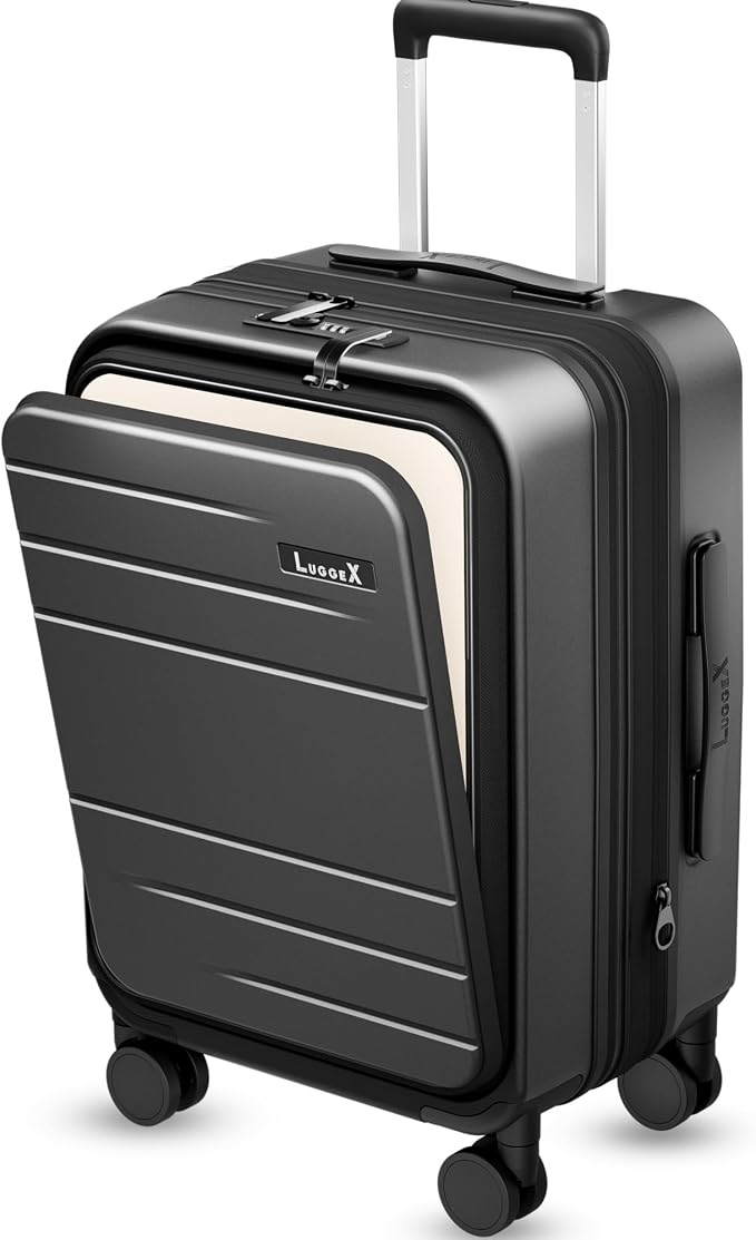 LUGGEX Carry On Luggage 22x14x9 Airline Approved, Expandable Polycarbonate Suitcase with Front Pocket (FX-Core, Charcoal Metallic, 20 Inch) by LUGGEXLUGGAGE