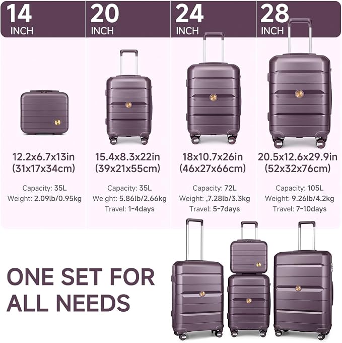 Somago Luggage Sets and Packing Cube Travel Set Lightweight Hardside Polypropylene Suitcases with Double Spinner Wheels and TSA Lock,Elegant Purple - Image 3