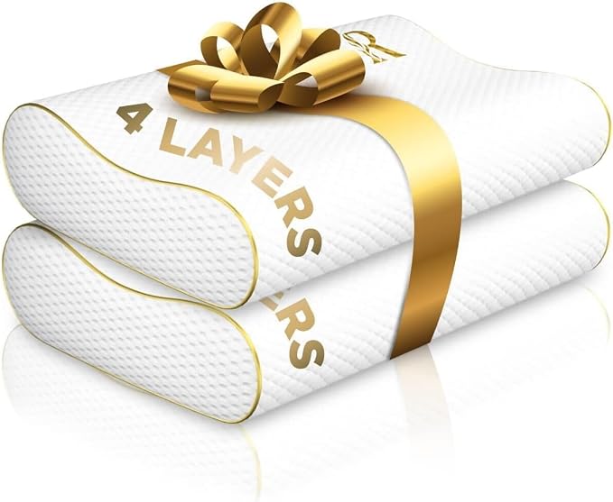 Cervical Memory Foam Pillow-(2 Pack) 4-Layer Adjustable King Size Contour Design for Side Sleepers, Neck Support & Pain Relief, Orthopedic, CertiPUR-US Certified by ROYALTHERAPY
