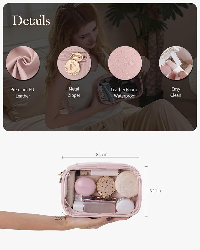 Pocmimut Mini Makeup Bag with Small Cosmetic Bag Travel Essentials Organizers,TSA Approved Toiletry Bag Makeup Pouch Clear Cosmetic Bags for Women,Pink - Image 6