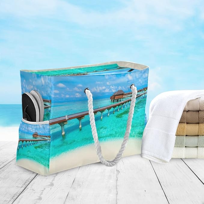 senya Large Beach Shoulder Bags Canvas Tote Water Resistant for Gym Travel Daily - Image 3