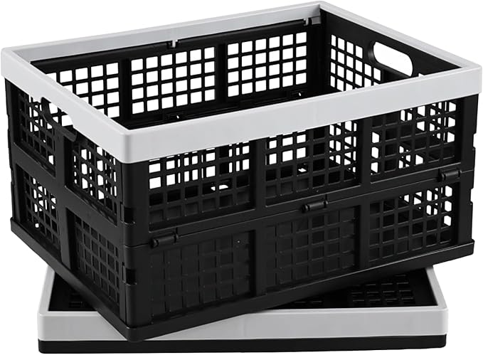 2-Pack 34 L Plastic Collapsible Storage Crates, Stackable Basket Bin | Foldable Milk Crate - Image 4