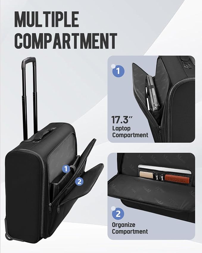 MATEIN Rolling Garment Bag with 2 Packing Cubes, Large Travel Garment Bags | Check-in Luggage, 17.3 Inch Laptop Compartment, Wrinkle Free, Wheeled Business Softside Suitcase, For Men and Women, Black - Image 6