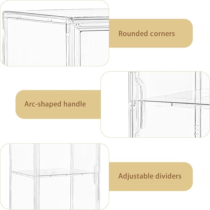 Attelite Shoe Storage Clear Shoe Organizer Boxes With 1 Adjustable Divider, Acrylic Sneaker Shoe Display Case With Magnetic Door,Clear Plastic Stackable Storage Bins With Lids,2 Pack - Image 5