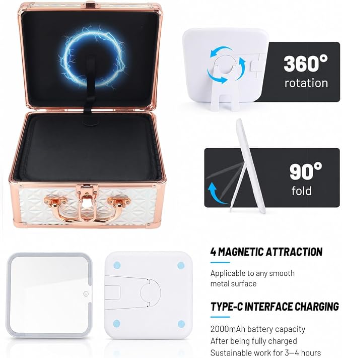Makeup Case with LED Mirror, Portable Lockable Vanity Case, Travel Makeup Train Box for Women, Cosmetic Organizer, Detachable 3-Color Lighted Mirror, Adjustable Dividers, Brush Holder - Image 6