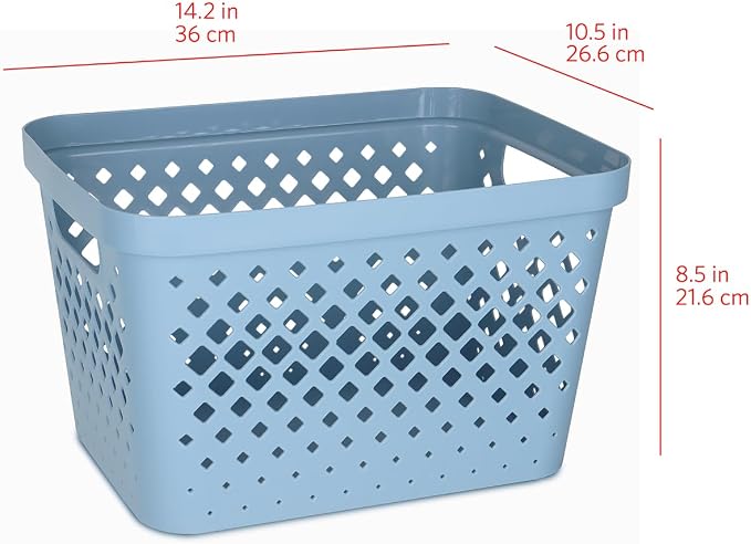 Glad Plastic Storage Basket Set, Value Pack of 6 | Open Storage Bins for Shelves, Bathroom, Pantry, Closet | Nesting Organizer Boxes with Handles, 4 Gallon, Marina Blue - Image 5