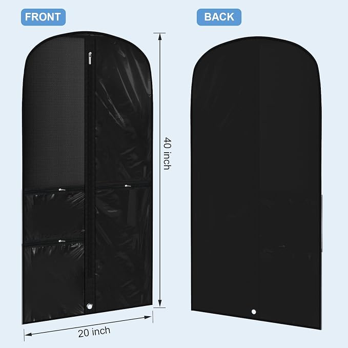 Geelin 14 Pcs Garment Bags for Dance Costumes PVC Clear with Zippers 20 x 40 Inch Garment Bag with Pockets Dance Costume Organizer Carrier for Storage Cover for Adult(Black) - Image 2
