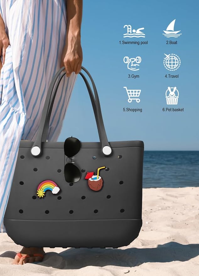 Baonat Beach Bag Rubber Tote Bag - Waterproof Travel Bag for Women Washable Tote Bag Handbag for Sports Beach Market Pool - Image 7