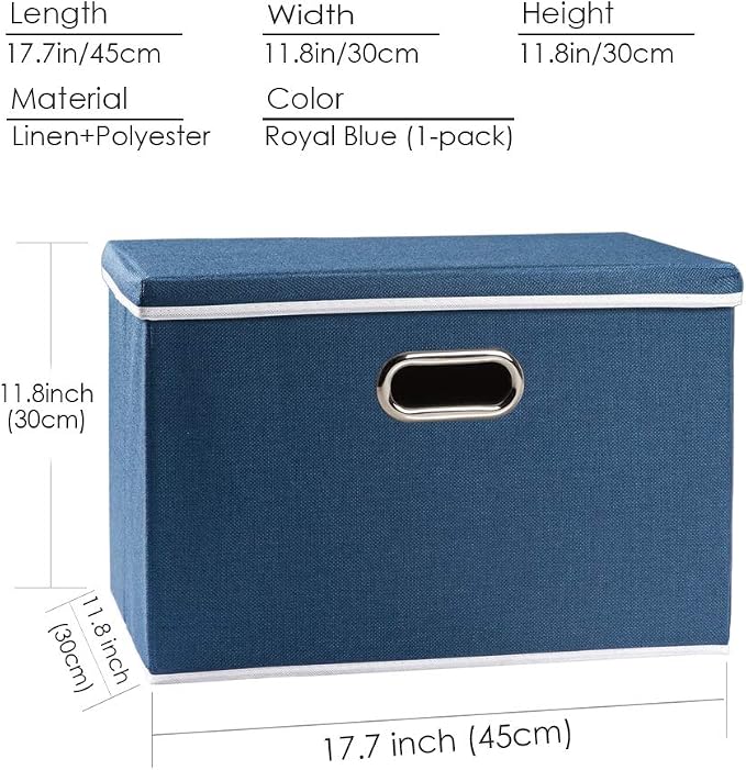 PRANDOM Large Collapsible Storage Bin with Lid [1-Pack] Fabric Foldable Storage Box Organizer Container Basket Cube with Cover for Home Bedroom Closet Office Nursery Royal Blue(17.7x11.8x11.8) - Image 6