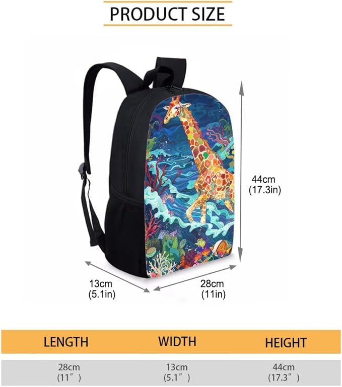 17 Inch Animal Print School Backpack And Lunch Box Set for Kids Lightweight Sea Grass Giraffe Backpack for Boys Girls Sturdy School Bag with Insulated Lunchbox Pencil Case Student Bookbag - Image 7