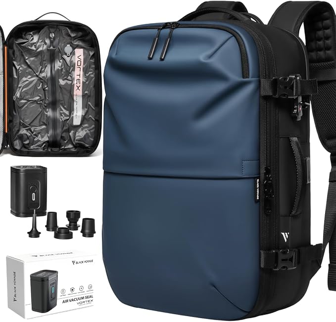 BlackVoyage Vortex Vacuum Seal Travel Backpack 60L Expandable Air Compression System Water Resistant TSA Lock Carry-On by BlackVoyage