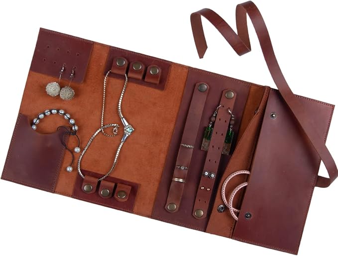 Jewelry Leather Organizer. Mothers Day Leather Organizer. Jewelry Roll. Jewelry Holder. Travel Jewelry Case. Birthday, ChristmasGift. (Brown) - Image 4