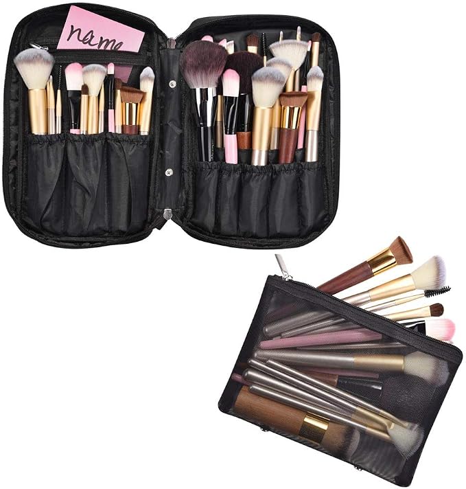 BYOOTIQUE Makeup Brush Bag Organizer Portable Multi Brush Holder Hand Bag | Travel Makeup Artist Bag,Cosmetic Organizer Pouch Zipper Bag,with Removable Mesh,for Brushes Cosmetics,Black - Image 2