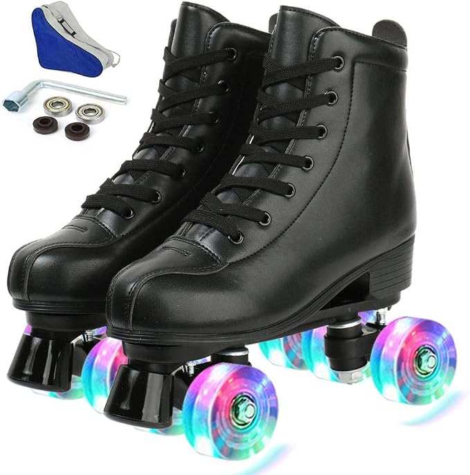YYW Roller Skates for Women Men, High Top PU Leather Classic Double-Row, Indoor Outdoor, Beginner Shoes Bag by YYW