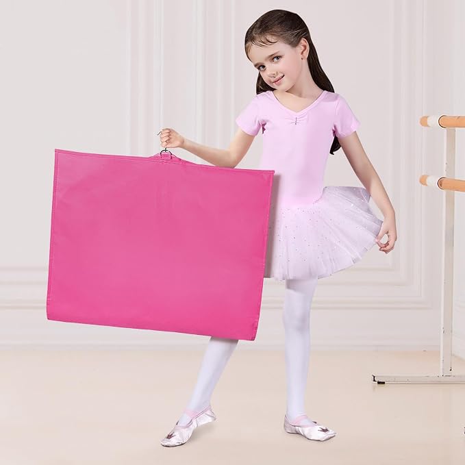 Univivi Dance Costume Bags Garment Bag 40 Inch Hanging Clothes for Dance Competitions, with 3 Medium Clear Zipper Pockets for Dance Costumes, Closet Storage (Rose Red) - 4 Pack - Image 6