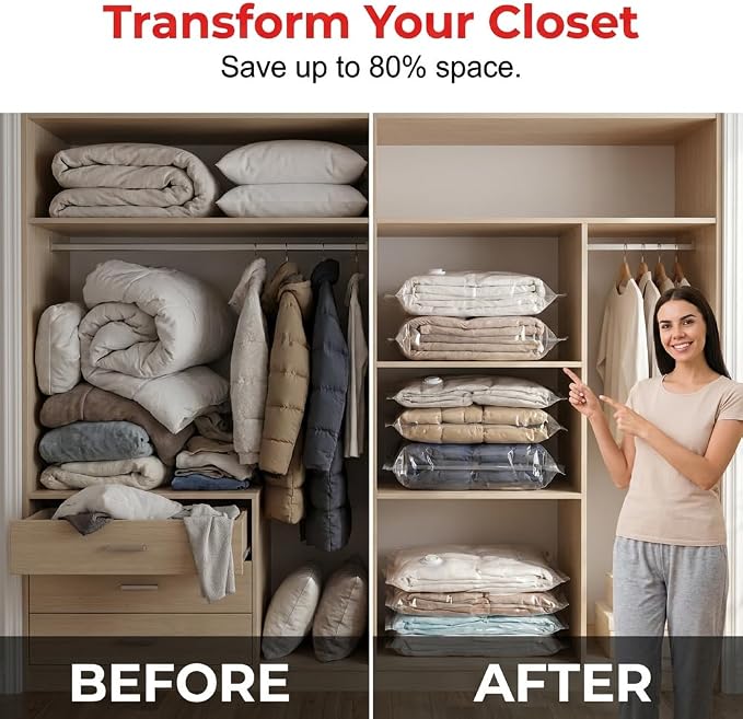 No Pump Vacuum Storage Bags, 3D Vacuum Compression Bags, 28"×20"×12"(4) | No pump needed for quick compression. Ideal for storing sweaters, towels and bedding to save space for home and travel. - Image 8