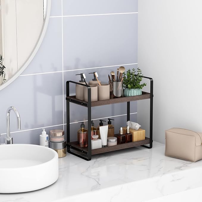HNRLOY Bathroom Counter Organizer,Bathroom Countertop Organizer,Counter Shelf,Countertop Storage,Organization and Storage,Makeup Shelf,Sink Caddy(Brown 2 Tier) - Image 5