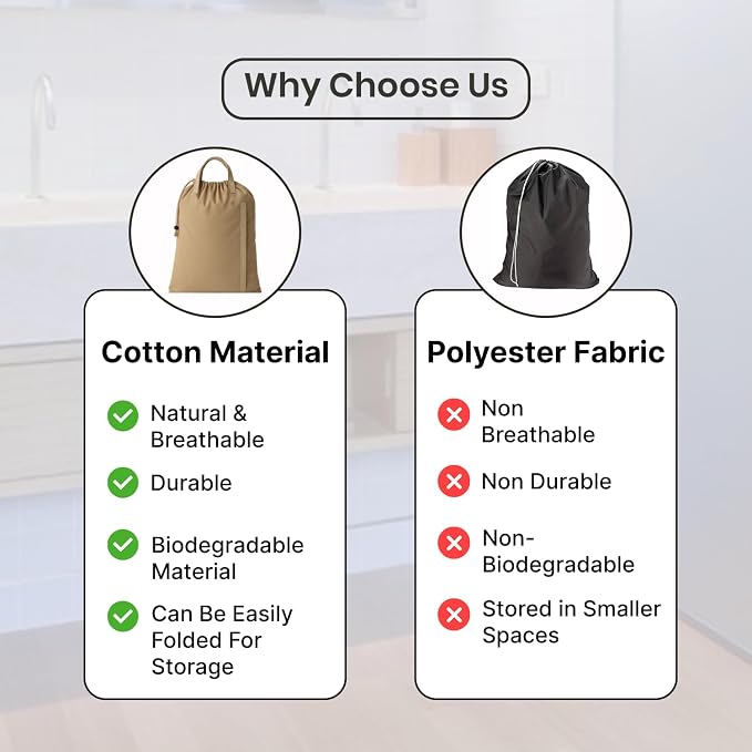 LFH Home Cotton Rich Canvas Large Laundry Bag with Handle, Heavy Duty Drawstring Closure Washable Laundry Bags, School Travel, Home, Hotel, College Dorm, Organizer Sack, Toys Clothes 28x40-Beige - Image 8
