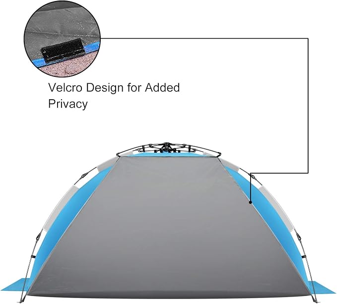 Oileus X-Large 4 Person Beach Tent Sun Shelter - Portable Sun Shade Instant Tent for Beach with Carrying Bag, Stakes, 6 Sand Pockets, Anti UV for Fishing Hiking Camping, Waterproof Windproof, Blue - Image 6