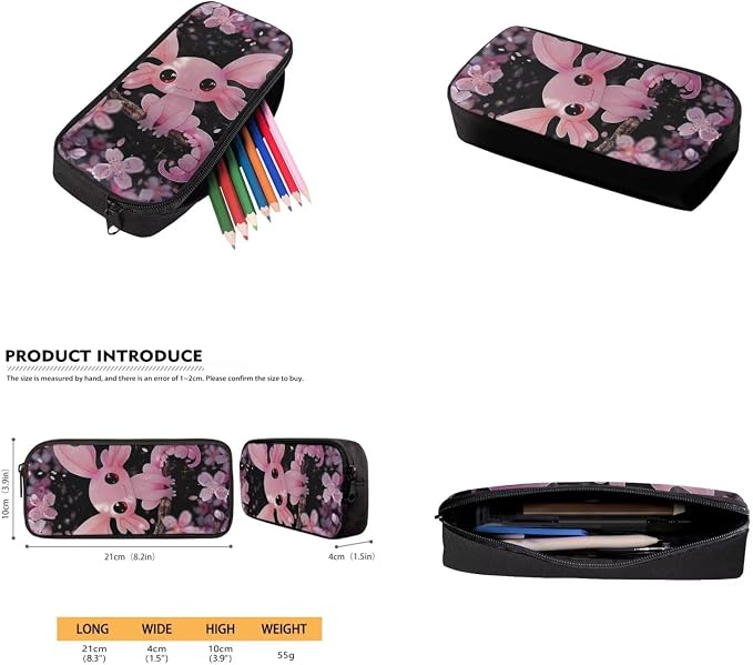 Cherry Blossom Axolotl Backpack for Girls Kids Backpack with Lunch Box Water Bottle Carrier with Strap and Big Pencil Case 4PCS Bookbag with Front Pocket for School 17 inch Sturdy School Bag - Image 5