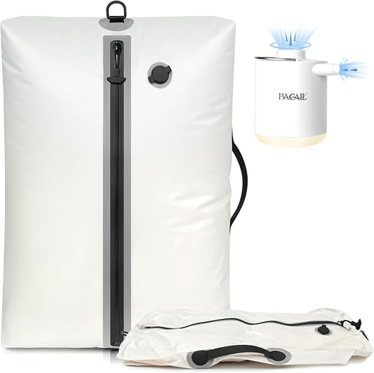 BAGAIL TPU Vacuum Bag for Travel, Reusable Compression Bag with IPX8 Waterproof Zipper, Save Space for Suitcase, Backpack and Carry on (Cream, Large, With Pump) by BAGAIL