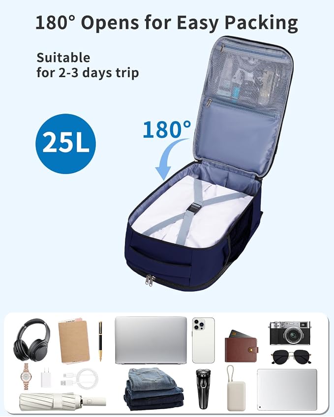 WANDF Travel Backpack For Spirit Airlines Personal Item Bag 18x14x8 with Wet Pocket, 17 Inch Laptop Backpack for Men Women | Frontier Airline Underseat Fit, Fits 17" Laptop, 180°Opening, Travel Backpack - Image 4