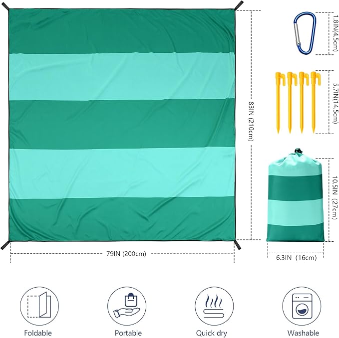 WIWIGO Beach Blanket Waterproof Sandproof Beach Mat 79" X 83"/10'x9'for 2-8 Adults Quick Drying Outdoor Picnic Mat Beach Accessories for Travel, Camping, Hiking - Image 2