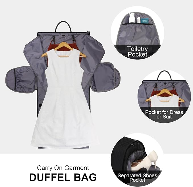 Convertible Rolling Garment Bag, Carry-On Duffle | 3-in-1 carry-on rolling duffle bag with wheels, suit carrier for overnight travel for both men and women - Image 3