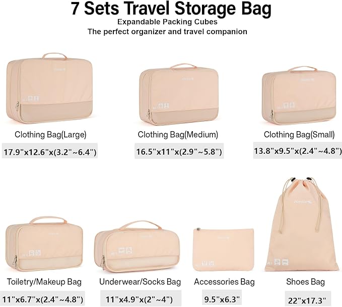 Hanke 7 Piece Expandable Compression Packing Cubes, Premium Travel Packing Organizers for Suitcases/Carry On, Luggage Organizer Bags with Breathable Mesh & Label - Image 2