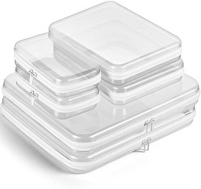 6Pcs Clear Hard Shell Zipper Case Set Travel Organizer, Hard Plastic Zipper Pouches White Storage for Makeup, Toiletry, Office Supplies & Kids Toys by Unknown