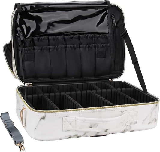 Large Makeup Organizer Bag Travel Train Case Portable Cosmetic Artist Storage Bag with Adjustable Dividers for Cosmetics Makeup Brushes, MARBLE PATTERN, 18 INCH (2 LAYER), Travel Accessories by LACOPINE