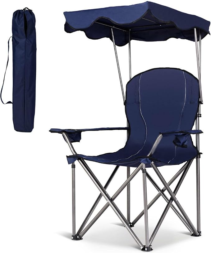 COSTWAY Portable Camping Chair with Canopy, Outdoor Lawn Chair with Shade, Carry Bag, Cup Holder, for Travel, Picnic, Beach (Blue) by COSTWAY