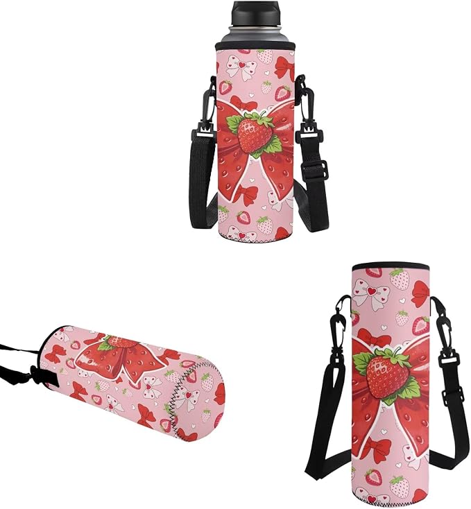 Girls Strawberry Bow Backpack Set of Water Bottle Sleeve Lunch Box Pencil Case for School, School Backpack Kids Student Bookbag, Back to School Gifts for Girl - Image 5