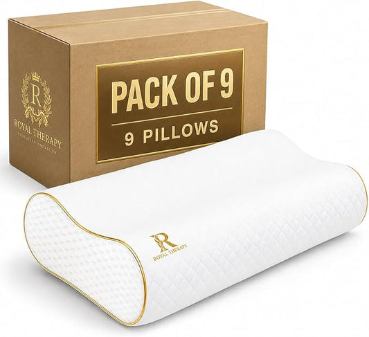 Royal Therapy King Memory Foam Pillows 9-Pack – Ergonomic Cervical Pillow for Neck and Shoulder Pain – Medium Firm Contour Pillow for Side, Back, and Stomach Sleepers – CertiPUR-US Certified by ROYALTHERAPY