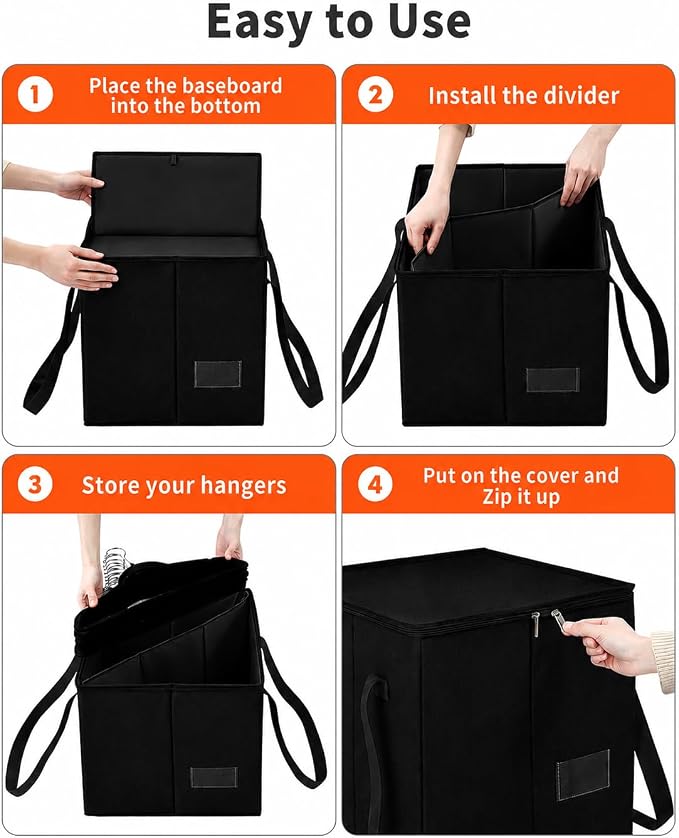 Qozary 2 Pack Clothes Hanger Organizer Bag-Rigid Hanger Storage Containers with Lid for Dustproof, Large Hanger Holder, Hanger Caddy Organizer Box with Handle-Keep Hangers Separate - Image 4