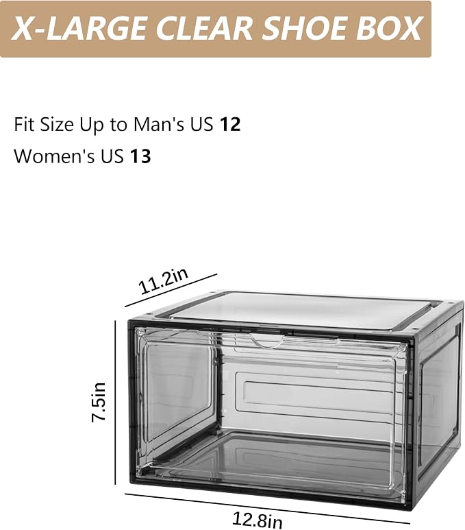 Attelite 8 Pack Shoe Boxes Clear Plastic Stackable, Upgrade Large Shoe Storage Organizer Containers with Magnetic Door for Display Sneaker, Easy Assembly - Image 4