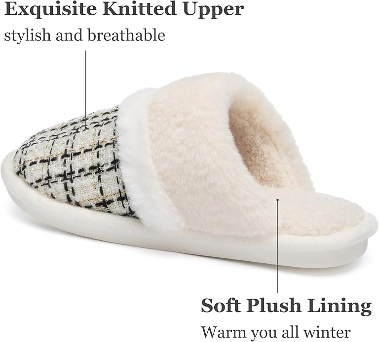 MAXTOP Womens Cozy Memory Foam Slippers Soft Warm Slip On Faux Fur House Slippers,Anti-Skid Rubber Sole,Creative Gifts for Women Mom Girlfriend