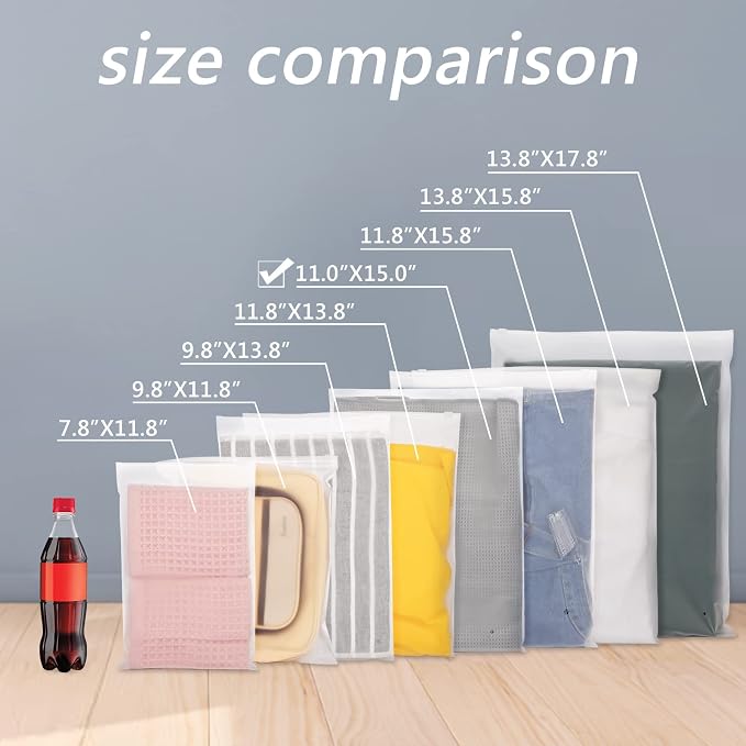 Shirt Packaging Bags, 50PCS 11x15 inch Reclosable Poly & Plastic Packaging Bags for Clothing, T-Shirts, Jeans, Pants, Zip Lock with Vent Hole for Travel Storage, Frosted, 3 Mil - Image 8