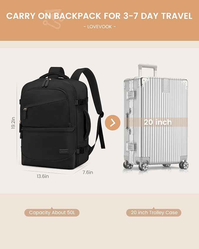 LOVEVOOK Travel Backpack for Women & Men, 50L Carry on Backpack Airline Approved, Large TSA Personal Item Travel Bag fits 17.3" Laptop, Business Weekender Bag for Essentials, 4Pcs - Image 4
