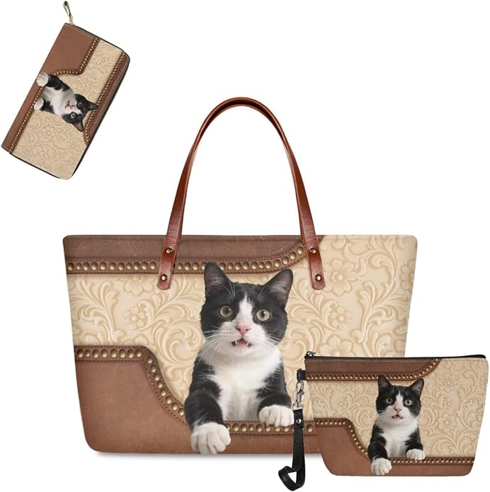GIFTPUZZ Women Tote Bag Women Wallet Portable Cosmetic Bag for Women Bag Set 3 Pack PU Leather Bags with Zipper - Image 4