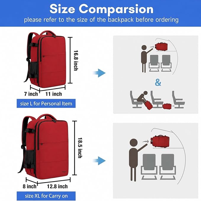Taygeer 35L Carry on Travel Backpack for Women Men, Personal Item backpack | Travel Backpack with Laptop Compartment & Water Bottle Pocket, Lightweight Work Bag for Weekend Business Hiking, Bright Red - Image 6