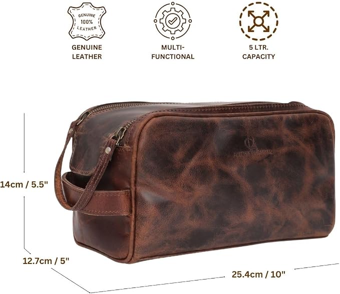 Toiletry Bag for Men – Genuine Leather Dopp Kit, Travel Organizer for Grooming Essentials, Large Shaving Kit Pouch, Durable Dark Brown Gift for Men - Image 2