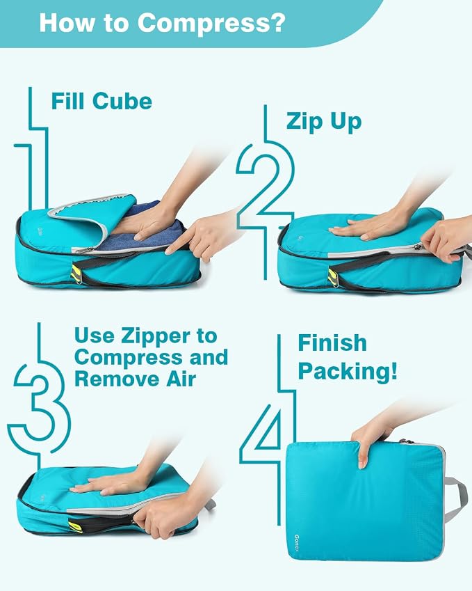 Gonex 10 Set Compression Packing Cubes, Expandable Storage Travel Bags for Suitcase, Luggage Organizers with Hanging Toiletry Bag Laundry Bag Shoe Bag Accessories Bag (Blue) - Image 7