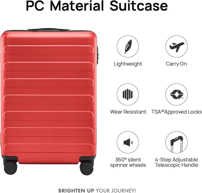 NINETYGO Carry On Luggage 22x14x9 Airline Approved, 20 Inch Luggage with Smooth Spinner Wheels, Lightweight, Hard Shell PC Suitcase Carry-On, Travel Luggage, TSA Approved (Raspberry, Rhine Basic) - Image 2