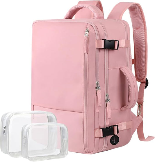 Hanples Travel Backpack for Women, 17 Inch Waterproof Laptop Backpack | 35L Carry on Backpack, TSA Flight Approved Anti Theft Travel Bag, Casual Daypack with 2 Toiletry Bags for Trips, Pink by Hanples