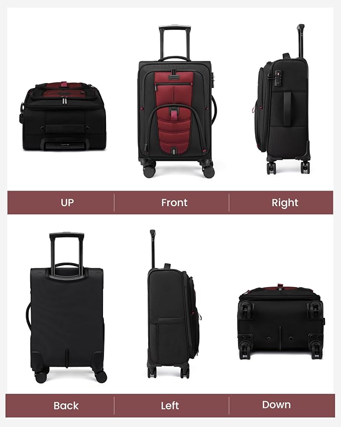 LOVEVOOK Business Softside Checked Luggage with 15.6/17.3 Inch Laptop Compartment, 24 Inch Checked Suitcase with Spinner Wheels, Large Capacity Luggage with TSA Lock for Business Trip Travel Red&Black - Image 9