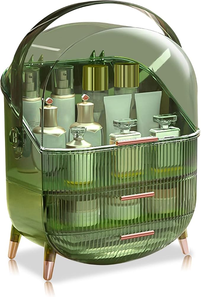 Ergocar Portable Retro Series Multi-Function Make Up Case Dustproof Cosmetic Storage Box, Skin Care Products Jewelry Organizer Finishing Box Bathroom Desktop - Retro Green by Ergocar