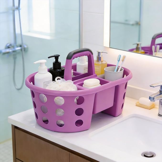 SIMPLYKLEEN Large Shower Caddy Portable 2PC - Made in USA Plastic Jumbo Size Dorm Storage Candy Tote with Handle Shower Organizer for Bathroom, Pantry, Kitchen, College Dorm, Purple - Image 6